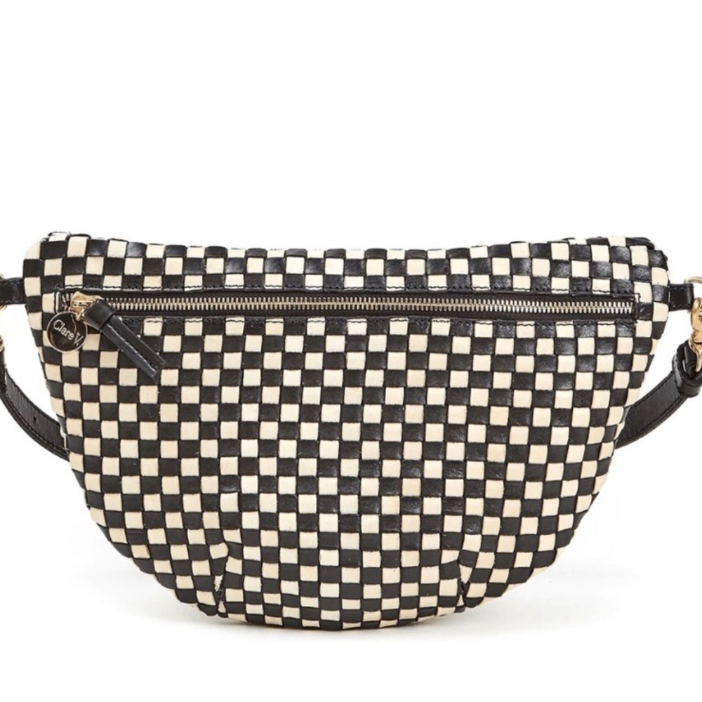 Clare V Black and Cream Checkered Crossbody Belt Bag